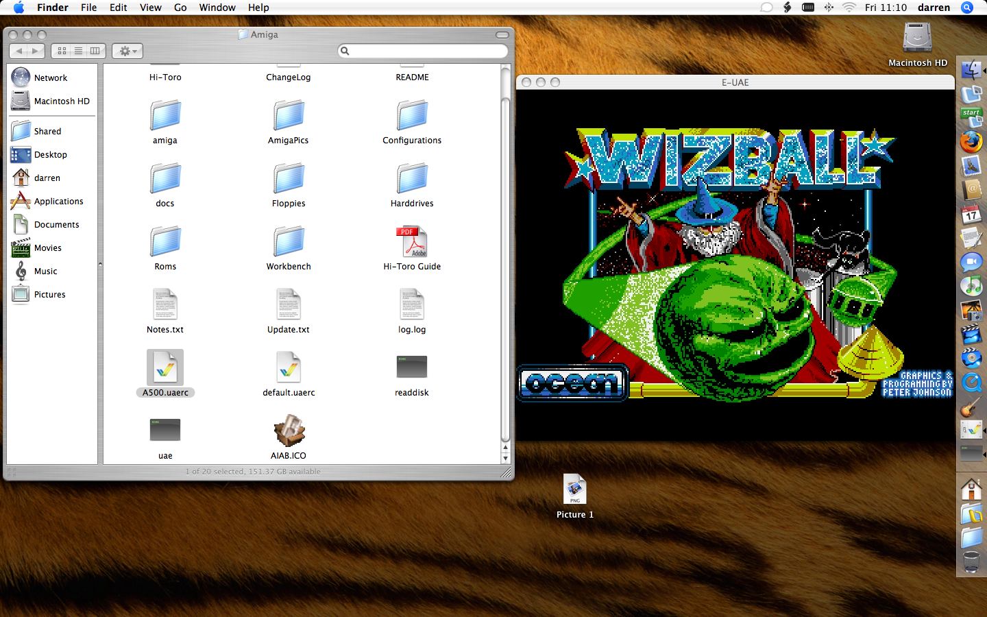 EUAE Mac OSX 10.4.4 desktop with Wizball loading screen